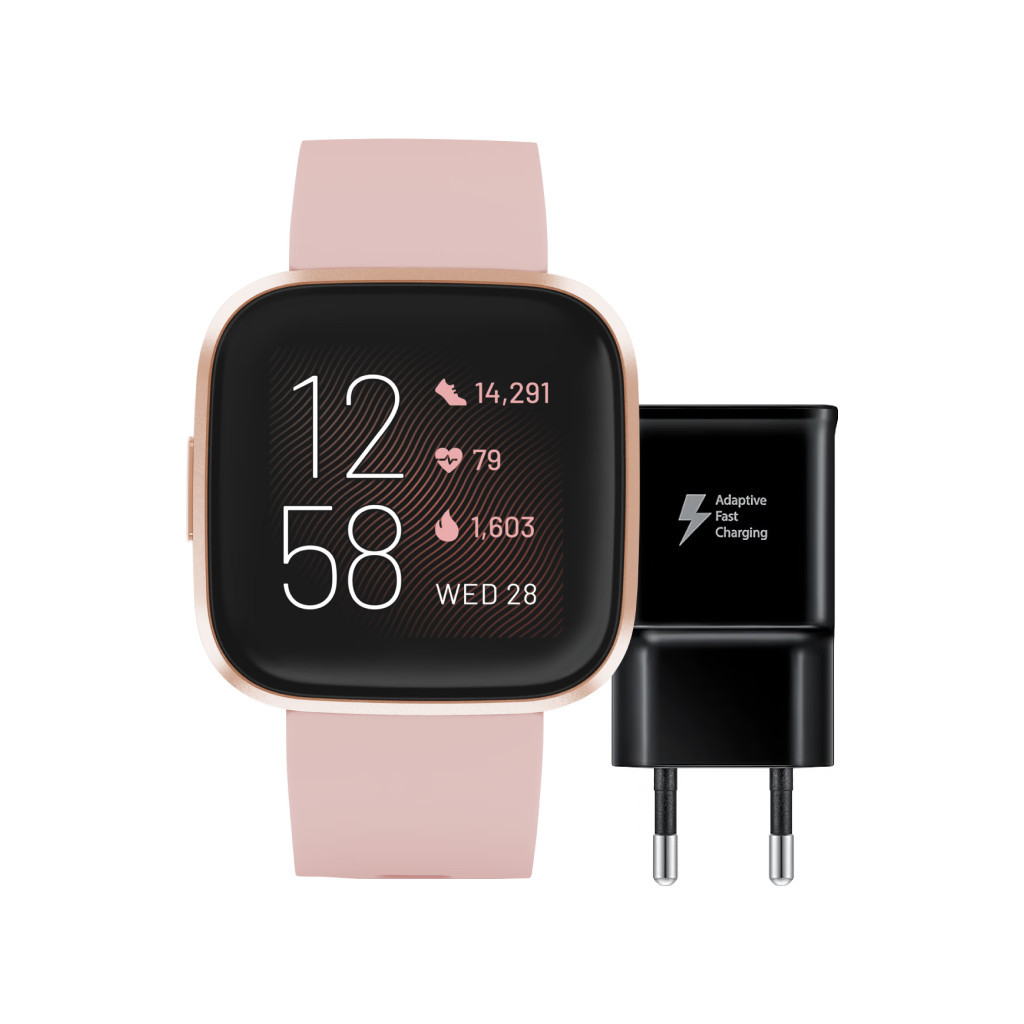 Fitbit Versa 2 Roze + Samsung Adaptive Fast Charging Oplader 15W Zwart