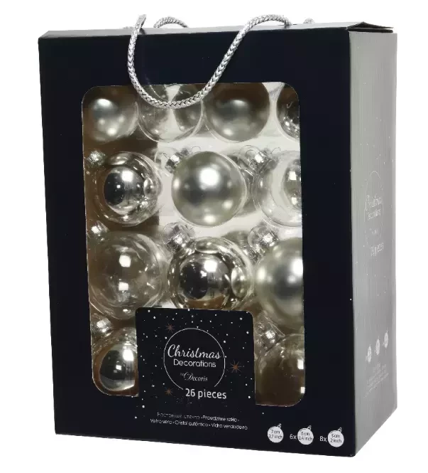 Decoris kerstballen glas 5-6-7cm zilver 26st