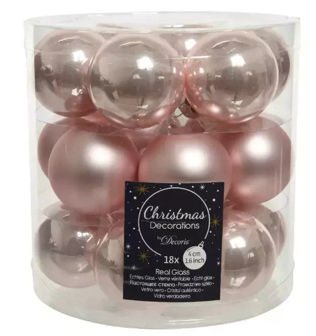 Decoris kerstballen glas poederroze 4cm 18st