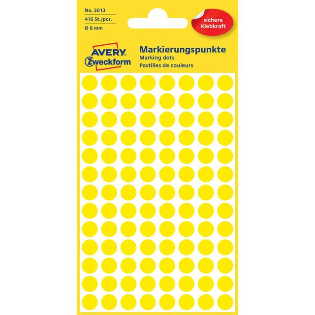 Etiket Avery Zweckform 3013 rond 8mm geel 416stuks | Pak a 4 vel