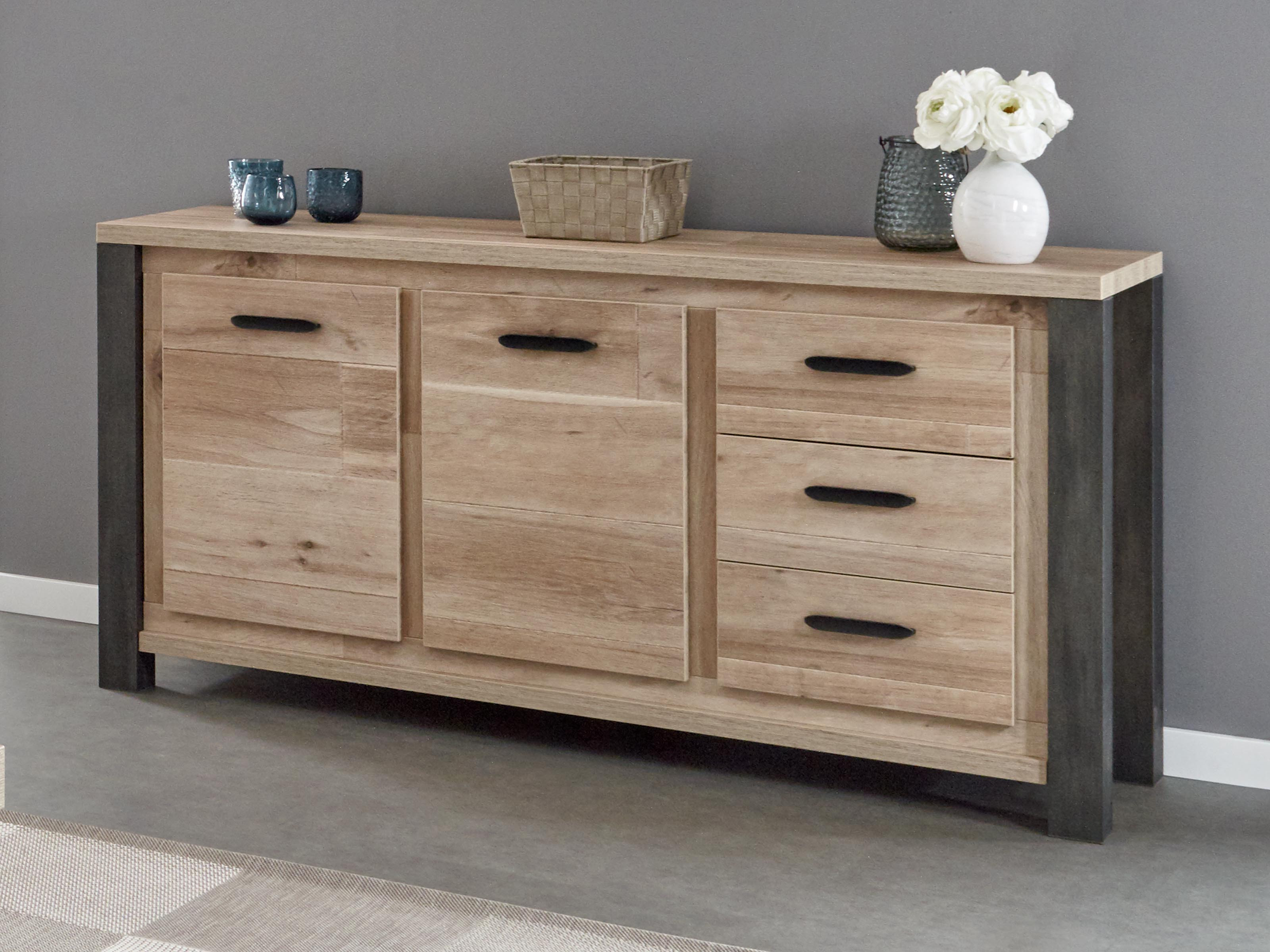 Dressoir TRAMO 2 deuren 3 lades 166 cm oude eik