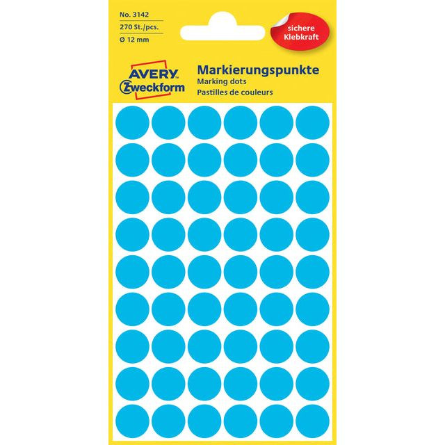 Etiket Avery Zweckform 3142 rond 12mm blauw 270stuks | Pak a 5 vel