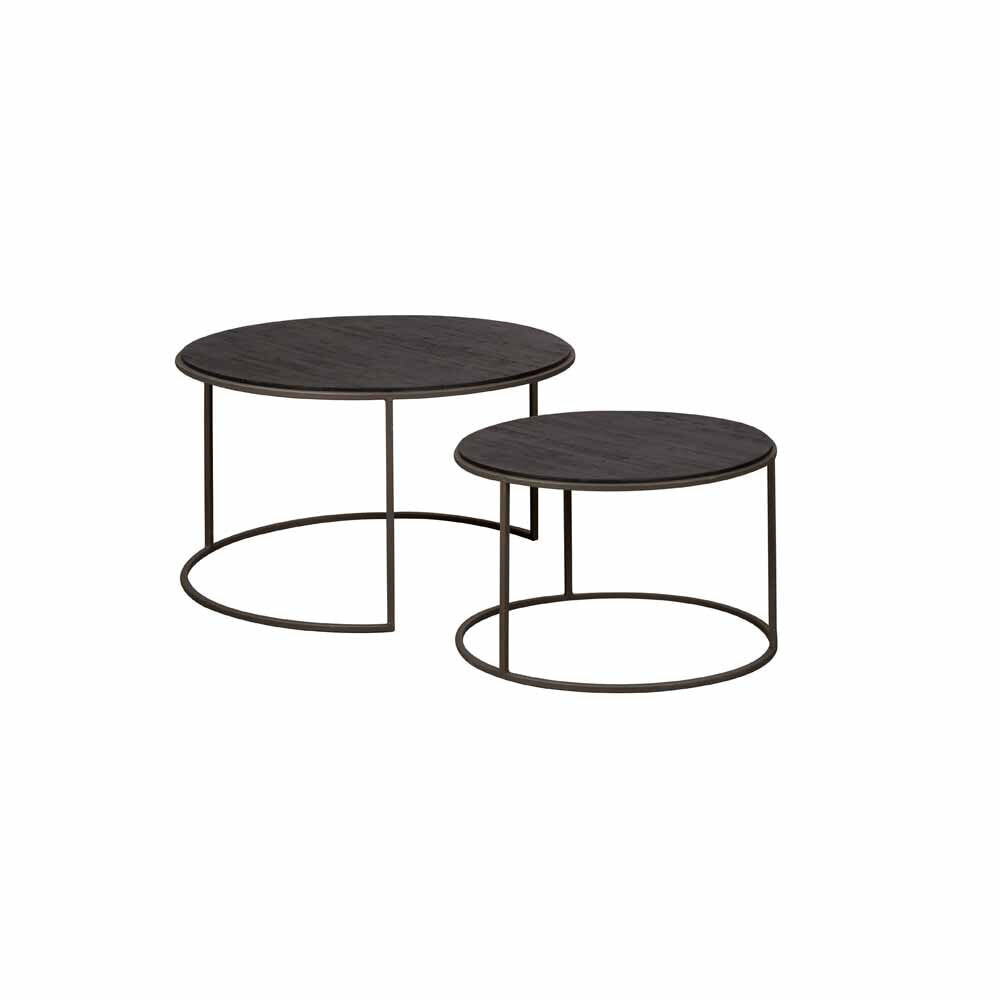 RENEW Salontafel Spello Teakhout, Set van 2 stuks - Zwart - Rond