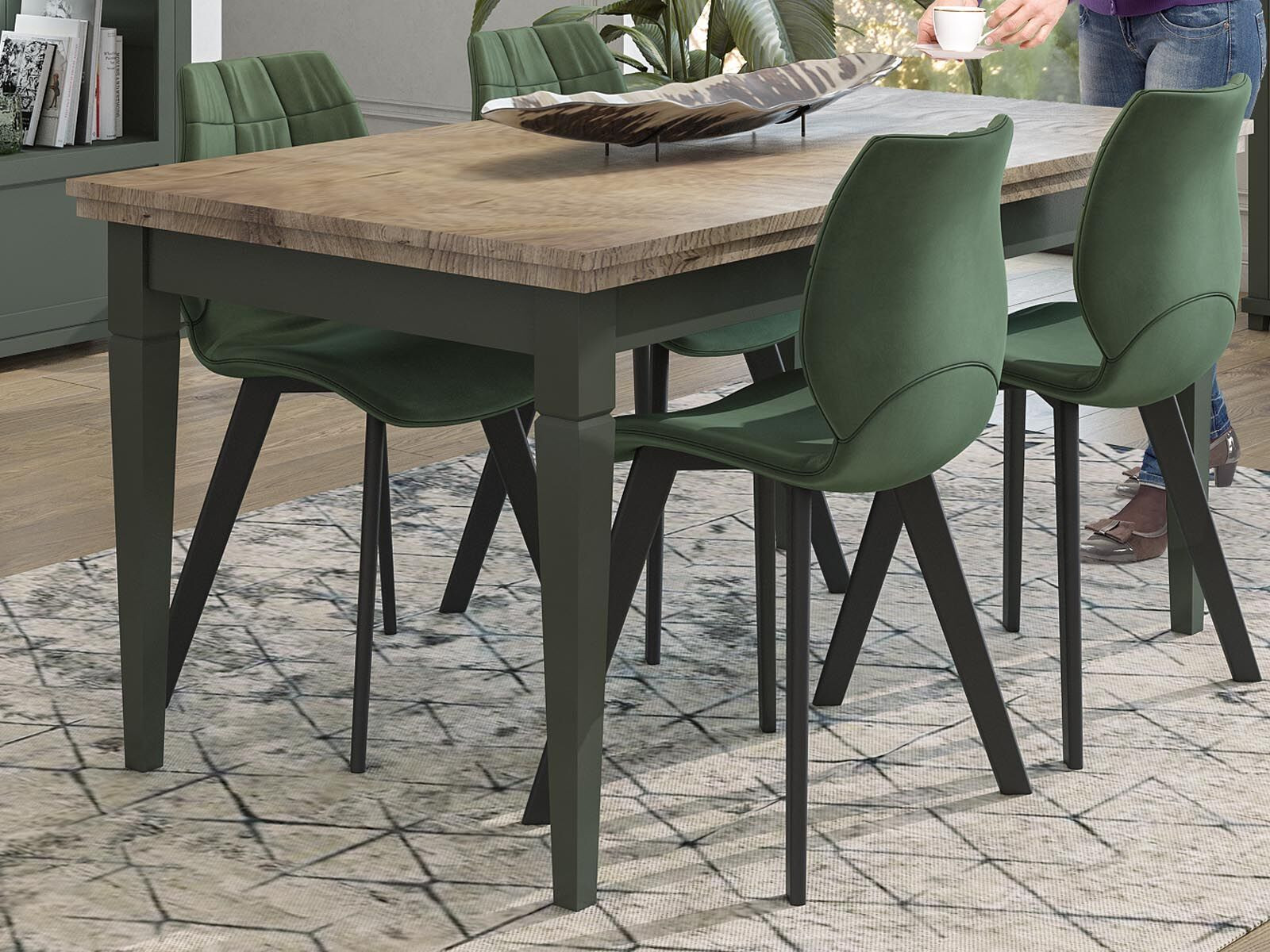 Verlengbare eettafel EVOCO 160 > 240 cm ribbec eik/groen