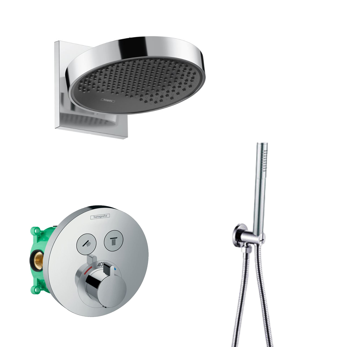 Hansgrohe Rainfinity inbouw regendouche met thermostaatkraan Shower Select en Saniclear handdouche chroom