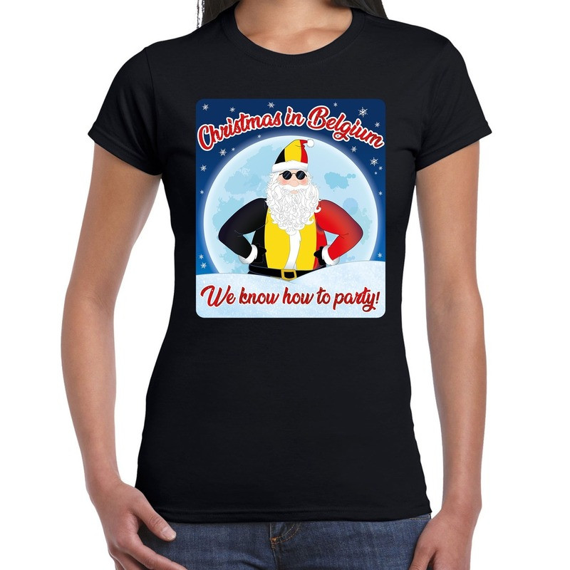 Fout Belgie kerst shirt Christmas in Belgium zwart dames