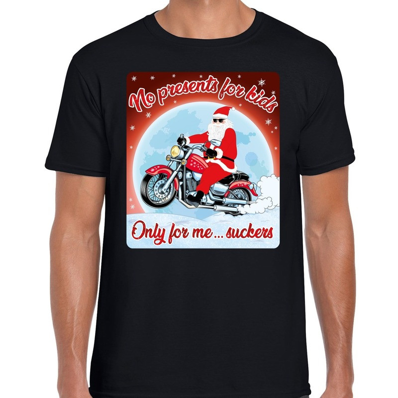 Fout kerst shirt voor motorliefhebbers no presents zwart heren