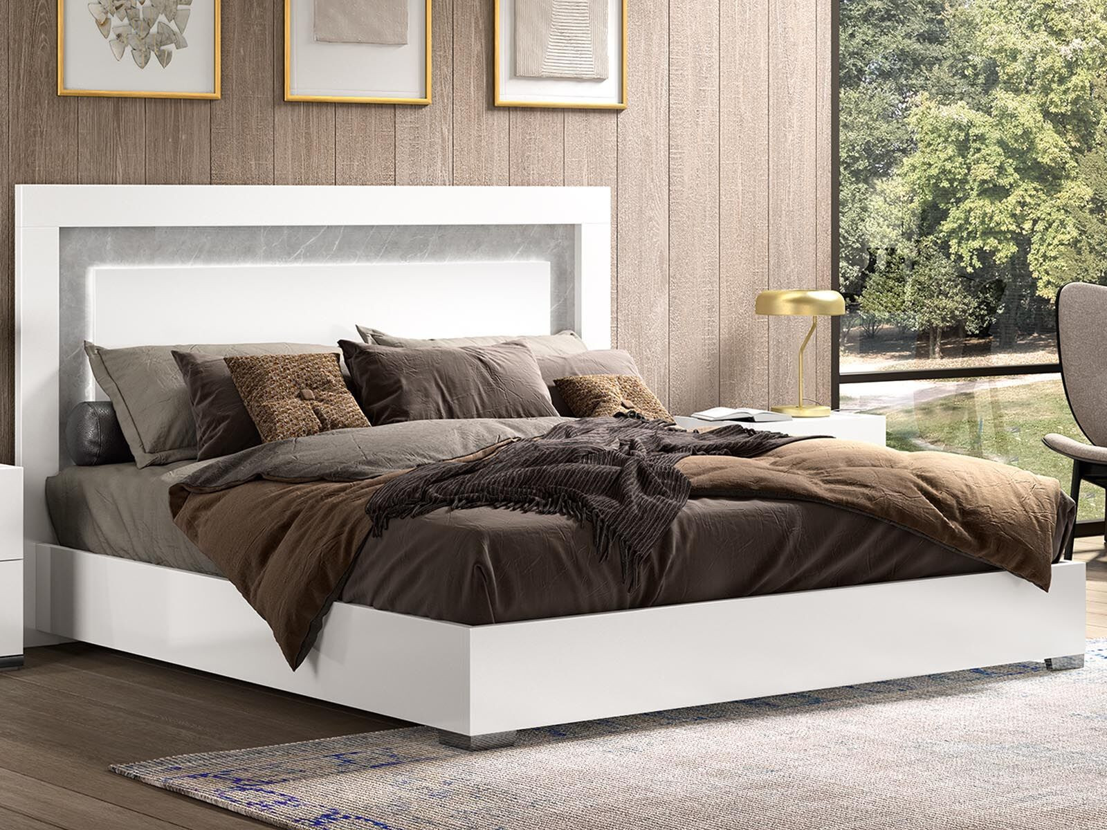 Bed MIRAS 180x200 cm hoogglans wit met led