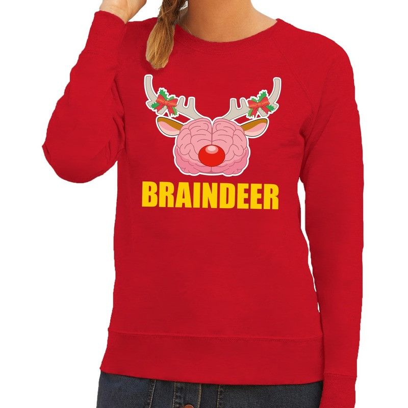 Foute kersttrui braindeer rood voor dames