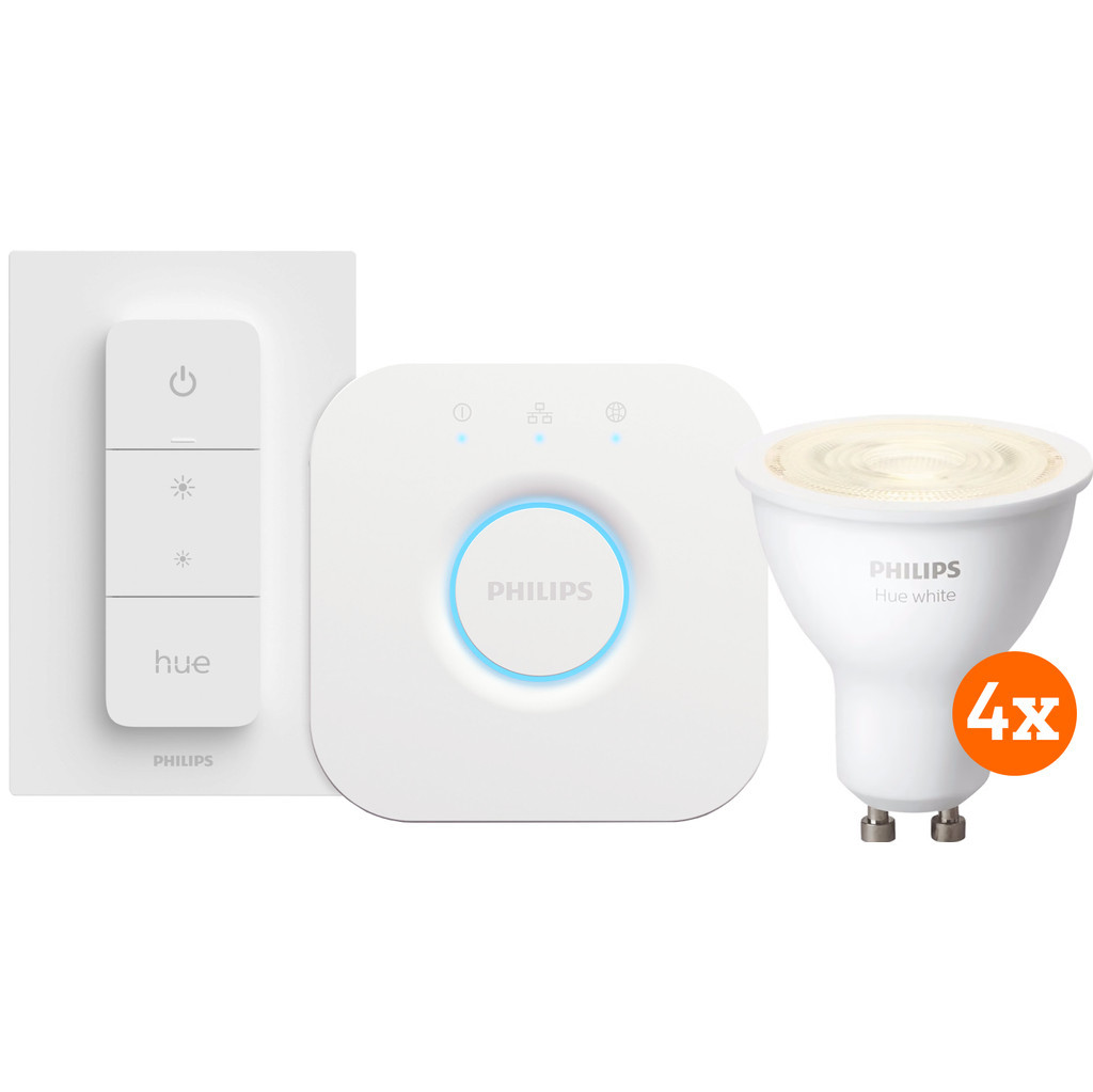 Philips Hue White Starter Pack GU10 met 4 lampen, dimmer + Bridge