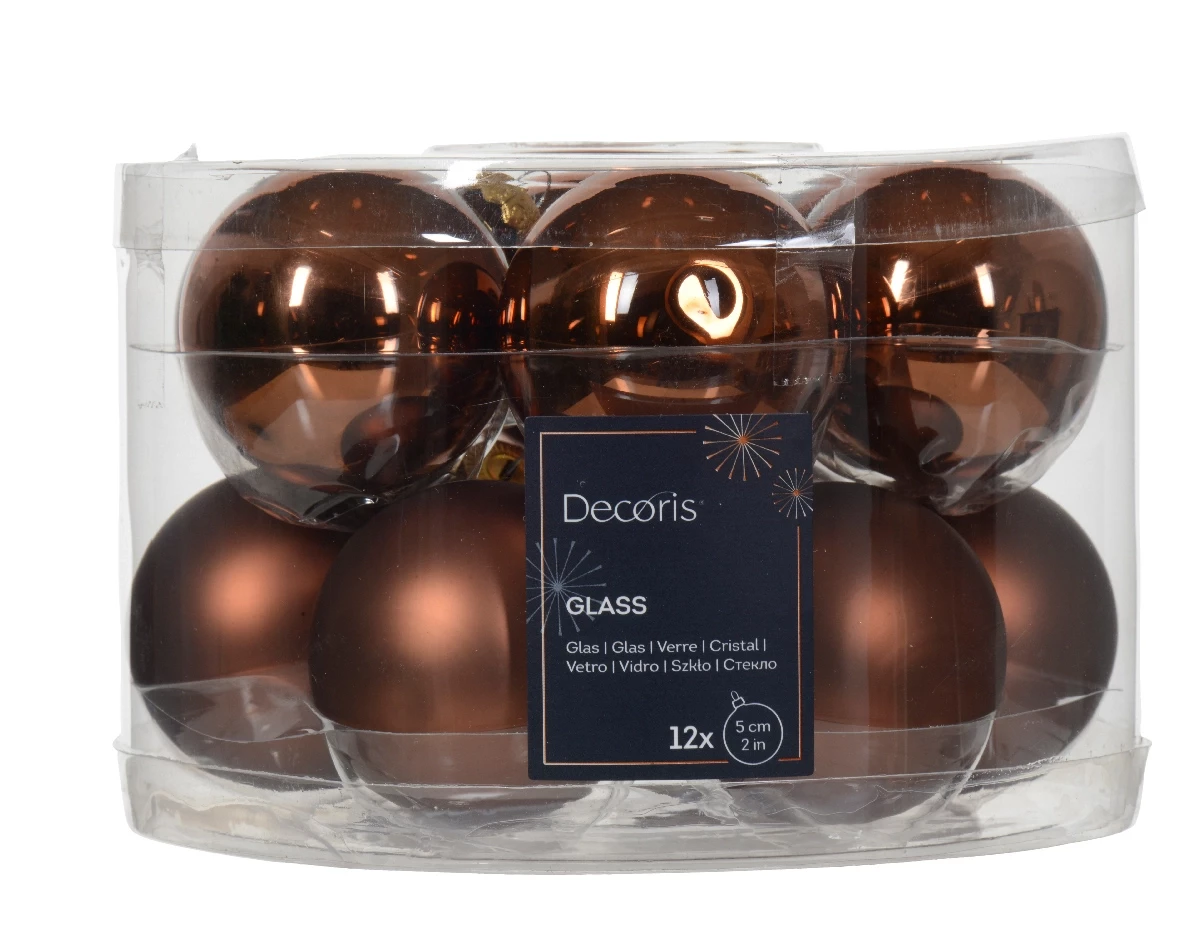 Decoris kerstballen Glas 12st espresso 5cm