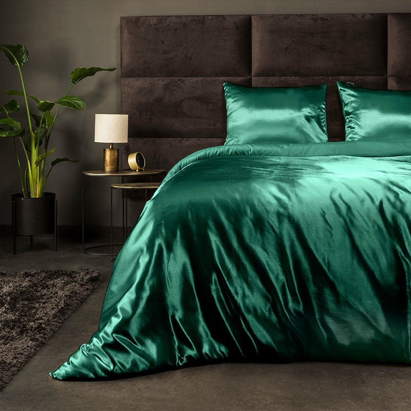 Dekbedovertrek Silk Satin - Lits-Jumeaux (240x220 cm) - Groen Microvezel - Dessin: Effen - Fresh and Co - Dekbed-Discounter.nl