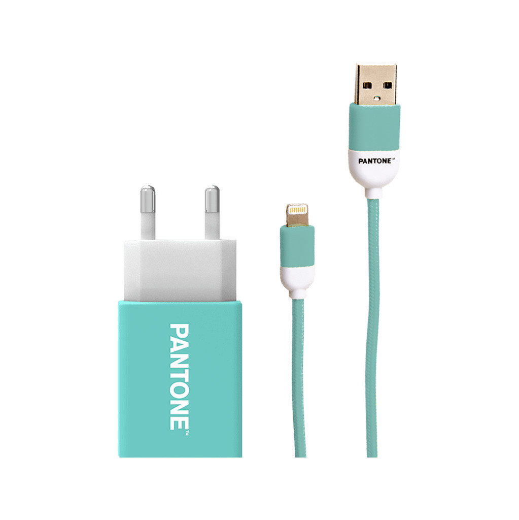 Pantone Oplader 10W + Lightning Kabel 1,5m Nylon Lichtblauw