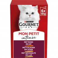 Gourmet Mon Petit Intense met rund en kip, kalkoen en lever, gevogelte en lam 8 x (6 x 50 g)