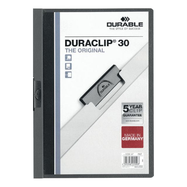 Klemmap Durable Duraclip A4 3mm 30 vellen antraciet/grijs | 25 stuks