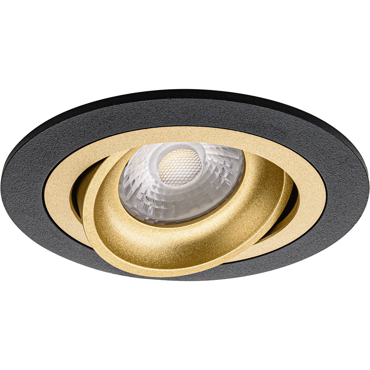 Spot Armatuur GU10 - Pragmi Alpin Pro - GU10 Inbouwspot - Rond - Zwart/Goud - Aluminium - Kantelbaar - Ø92mm