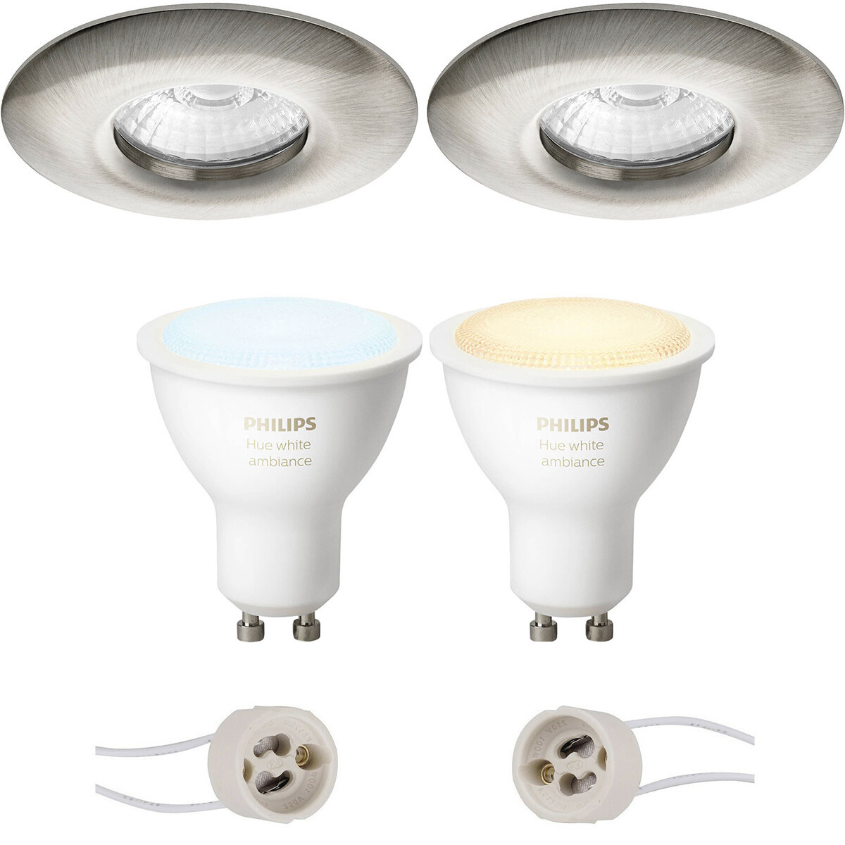 Pragmi Luno Pro - Waterdicht IP65 - Inbouw Rond - Mat Nikkel - Ø82mm - Philips Hue - LED Spot Set GU10 - White Ambiance - Bluetooth