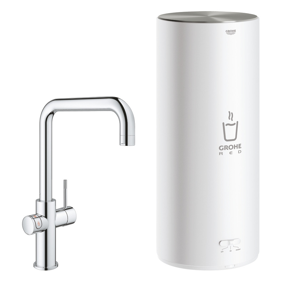 Grohe Red New Duo kokend water kraan met U uitloop en L formaat boiler chroom