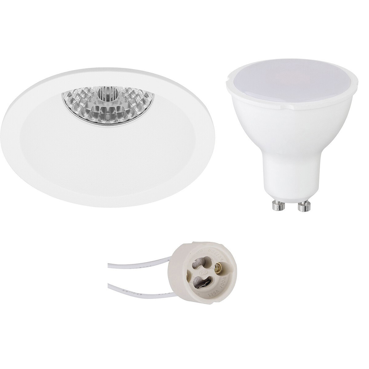 LED Spot Set - Pragmi Pollon Pro - GU10 Fitting - Dimbaar - Inbouw Rond - Mat Wit - 6W - Helder/Koud Wit 6400K - Verdiept - Ø82mm