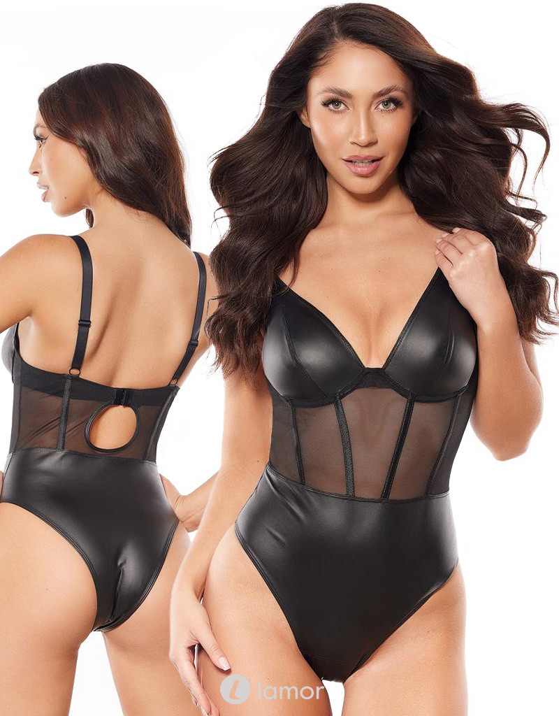 * AX Zwarte Body latexachtig met Tule, AX10590