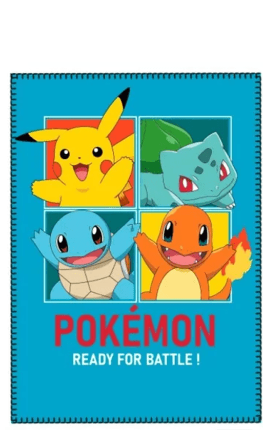 Pokemon fleece plaid Pikachu, Squirtle, Charmander & Bulbasaur - 100 x 140 cm