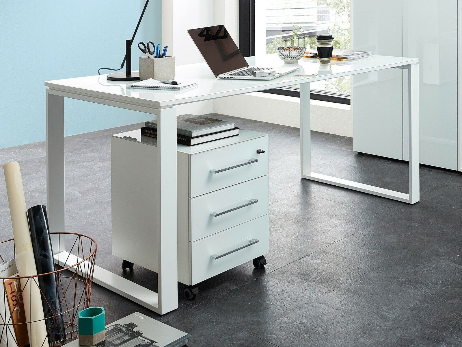 Bureau MATERIA 160 cm wit/hoogglans wit