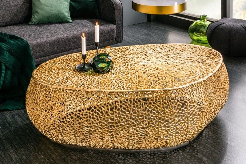 Filigraan design salontafel ABSTRACT LEAF 120cm goud handgemaakt - 40283