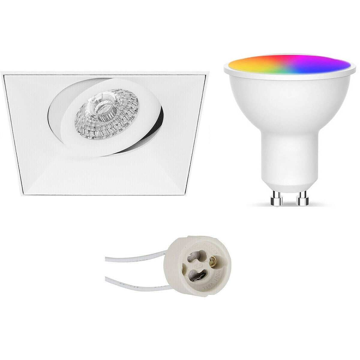 LED Spot Set GU10 - Facto - Smart LED - Wifi LED - Slimme LED - 5W - RGB+CCT - Aanpasbare Kleur - Dimbaar - Pragmi Nivas Pro - Inbouw Vierkant - Mat Wit - Trimless - Kantelbaar - 150mm