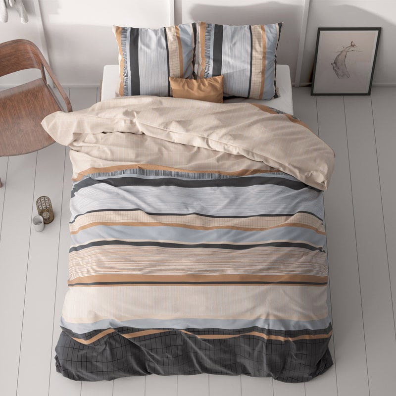 Dekbedovertrek Marina Dekbedovertrek - Lits-Jumeaux (240x220 cm) - Meerkleurig Polyester-katoen - Dessin: Strepen - Sleeptime Elegance -