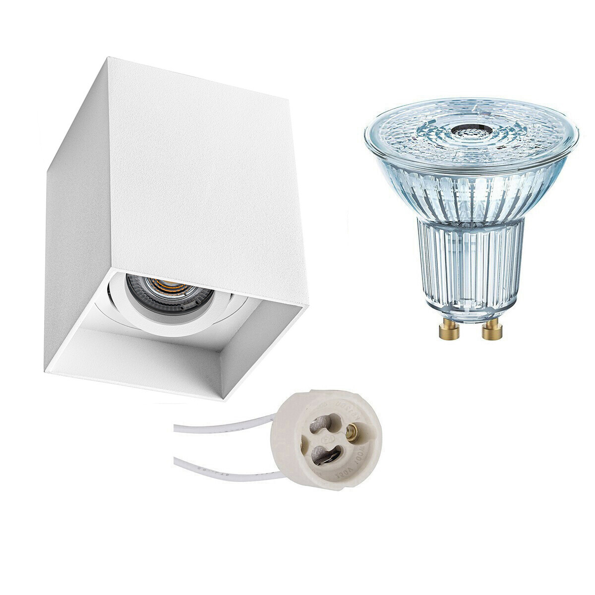 Opbouwspot Set - LEDVANCE Parathom PAR16 930 36D - Pragmi Luxina Pro - GU10 Fitting - Dimbaar - Opbouw Vierkant - Mat Wit - 5.5W - Warm Wit 3000K - Verdiept - Kantelbaar - 90mm