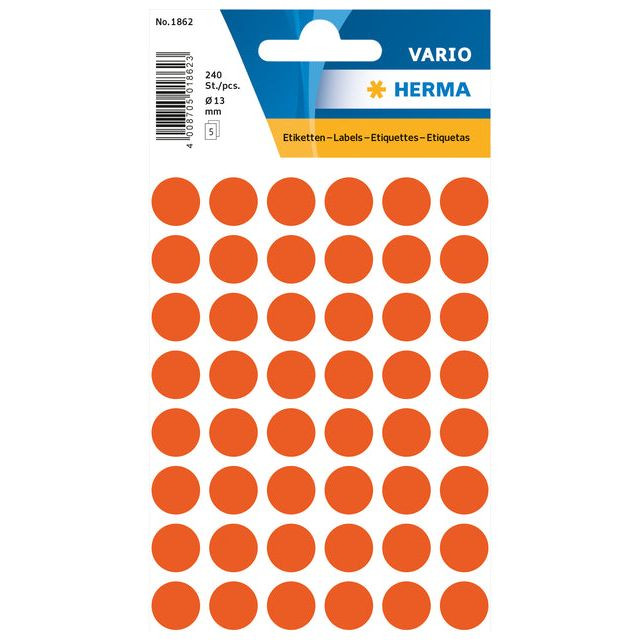 Etiket HERMA 1862 rond 12mm rood 240stuks | Blister a 5 vel