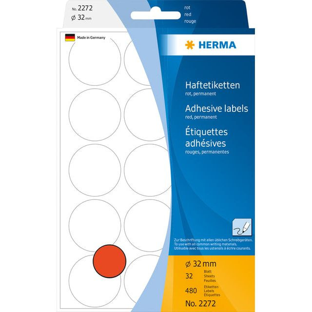 Etiket HERMA 2272 rond 32mm rood 480stuks