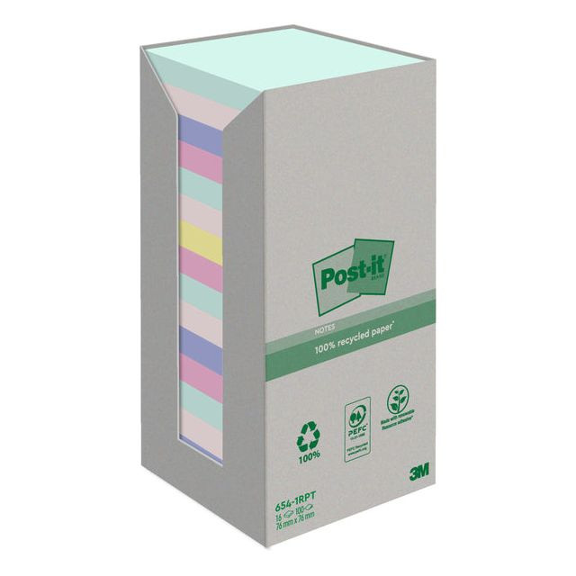 Memoblok 3M Post-it 654 76x76mm recycled rainbow pastel