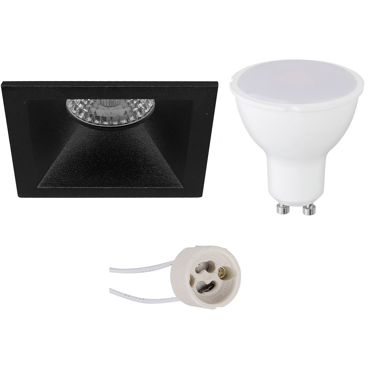 LED Spot Set - Pragmi Pollon Pro - GU10 Fitting - Dimbaar - Inbouw Vierkant - Mat Zwart - 6W - Helder/Koud Wit 6400K - Verdiept - 82mm