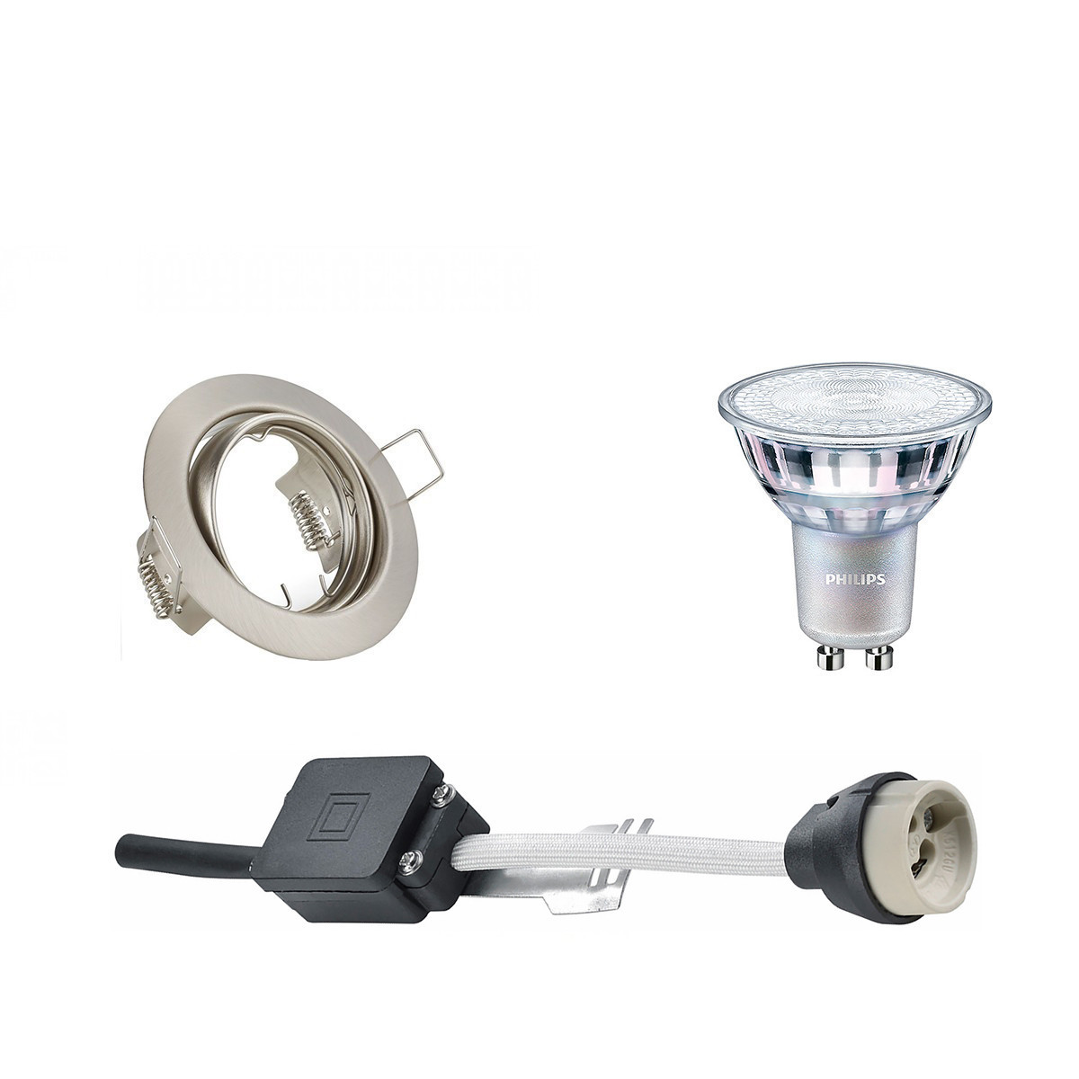 LED Spot Set - GU10 Fitting - Inbouw Rond - Mat Nikkel - Kantelbaar Ø83mm - Philips - MASTER 927 36D VLE - 4.9W - Warm Wit 2200K-2700K - DimTone Dimbaar