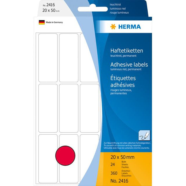 Etiket HERMA 2416 20x50mm fluor rood 360stuks | Blister a 32 vel