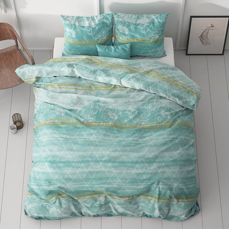 Dekbedovertrek Zara Turquoise - Tweepersoons (200x220 cm) - Turquoise Polyester-katoen - Dessin: Ruiten - Sleeptime Elegance - Dekbed-Discounter.nl