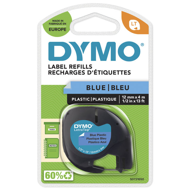 Dymo LetraTAG tape 12 mm, plastic blauw