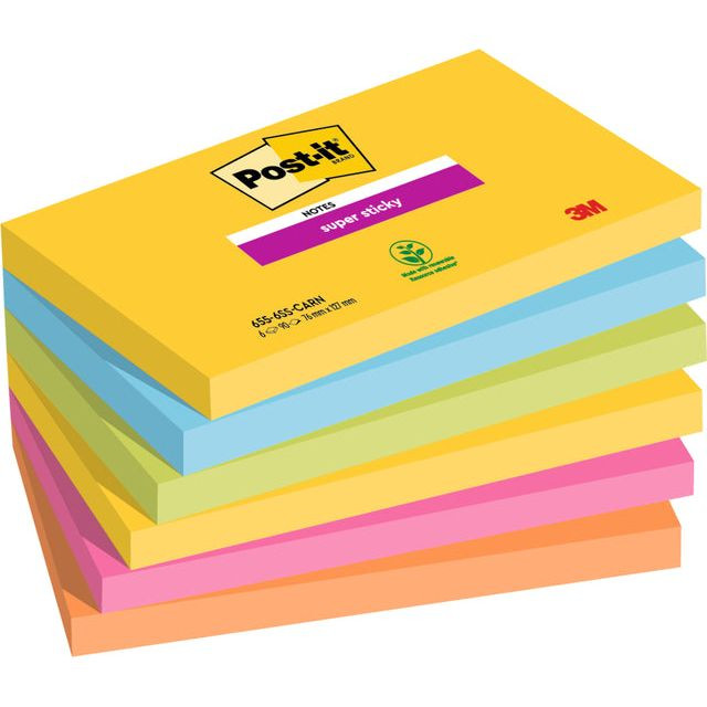 Post-it Super Sticky notes Carnival, 90 vel, ft 76 x 127 mm, pak van 6 blokken