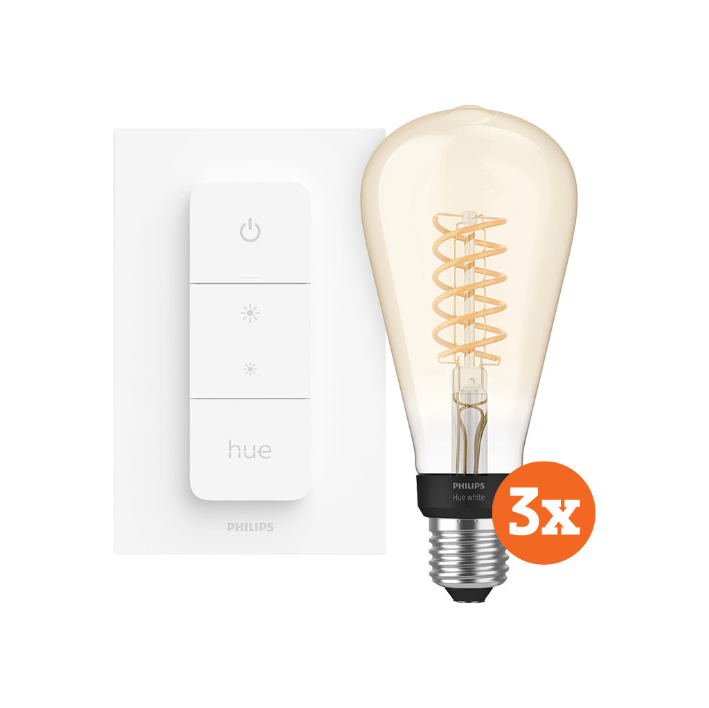 Philips Hue Filamentlamp White Edison XL ST72/E27 + Philips Hue draadloze dimmer