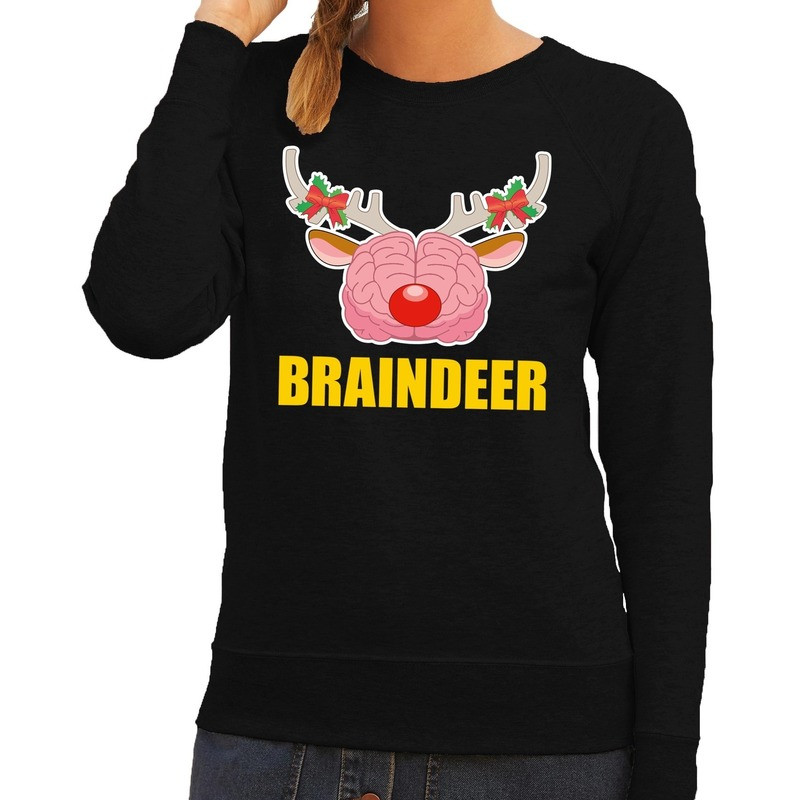 Foute kersttrui braindeer zwart voor dames