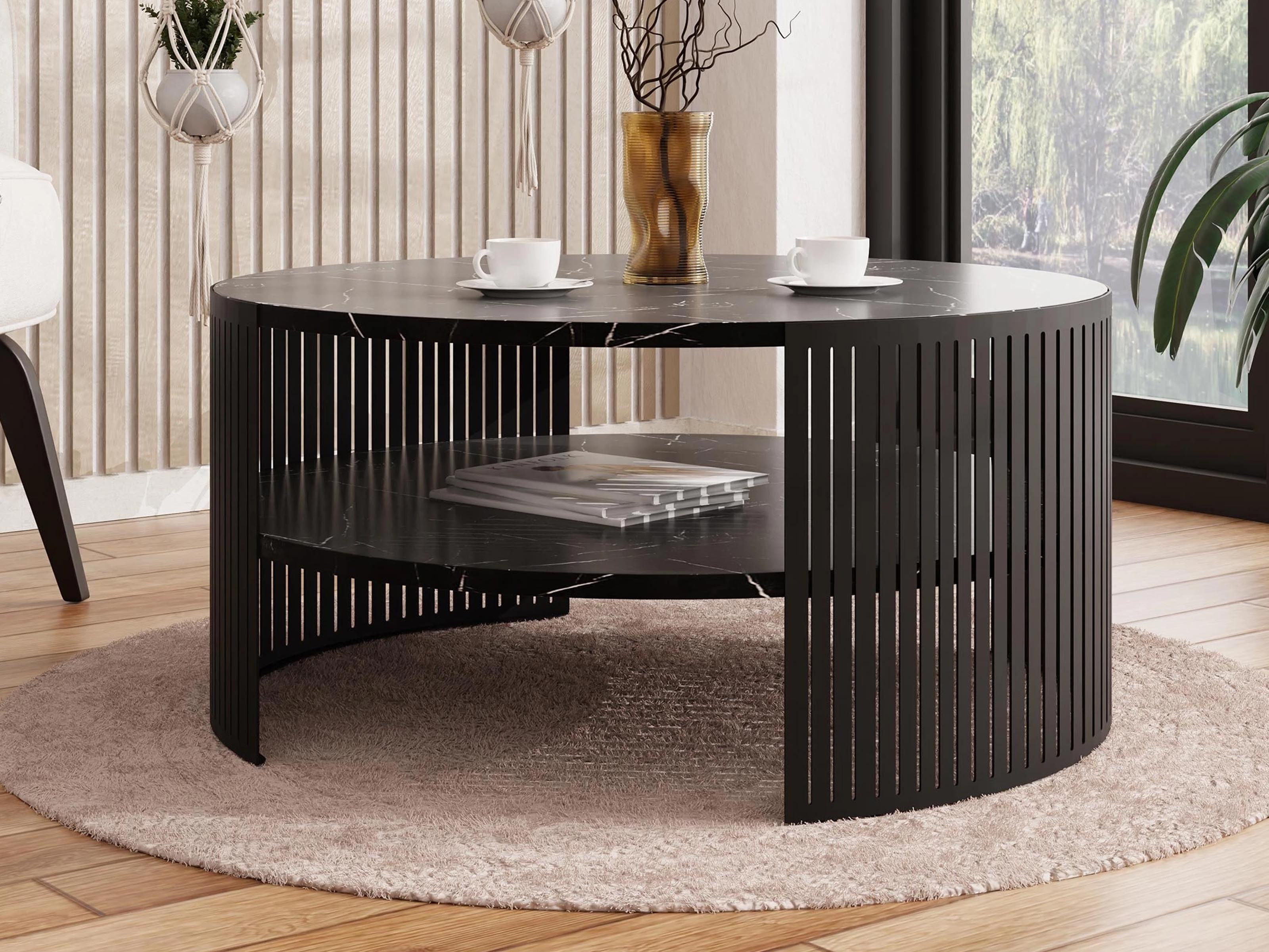 Ronde salontafel ZINZARO ⌀ 75 cm marmer zwart