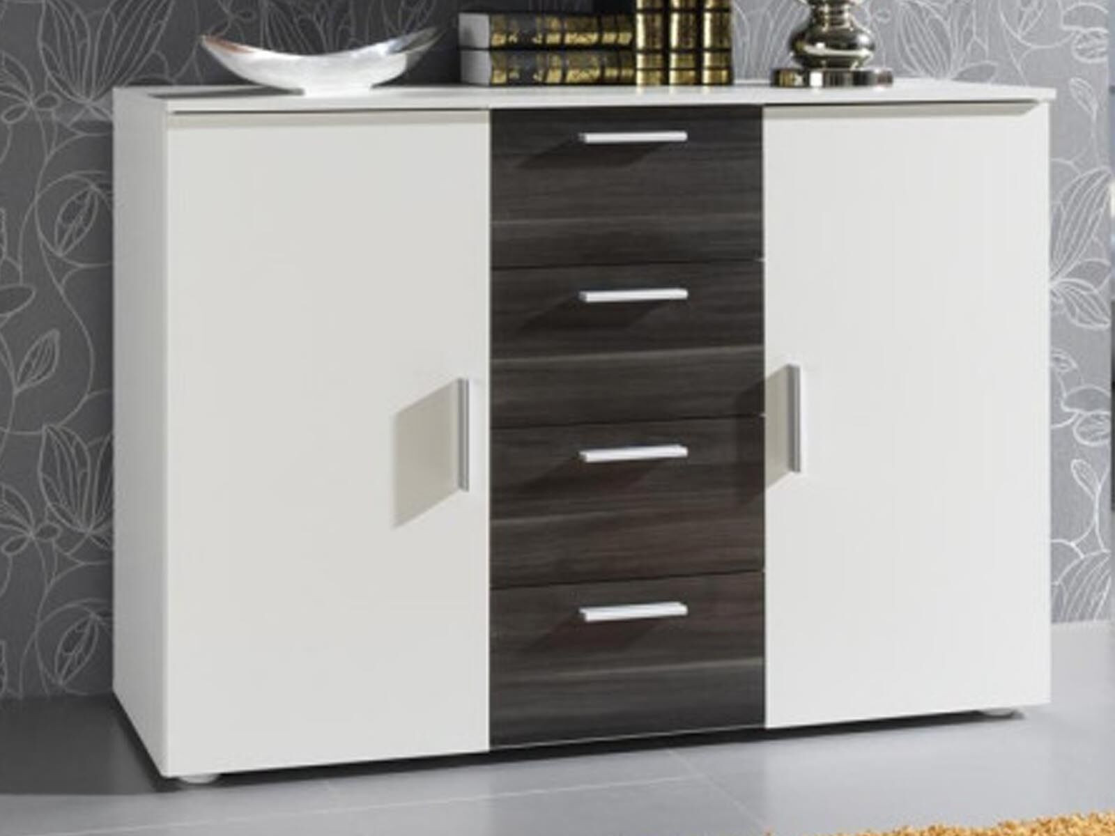 Commode VERO 2 deuren en 4 lades wit/carbon