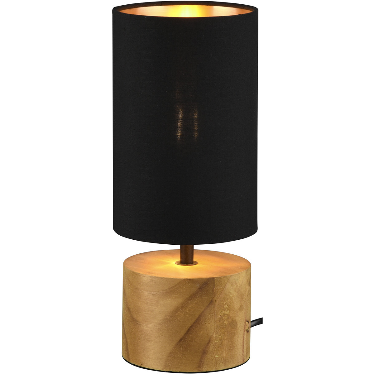 LED Tafellamp - Tafelverlichting - Trion Wooden - E14 Fitting - Rond - Mat Zwart/Goud - Hout