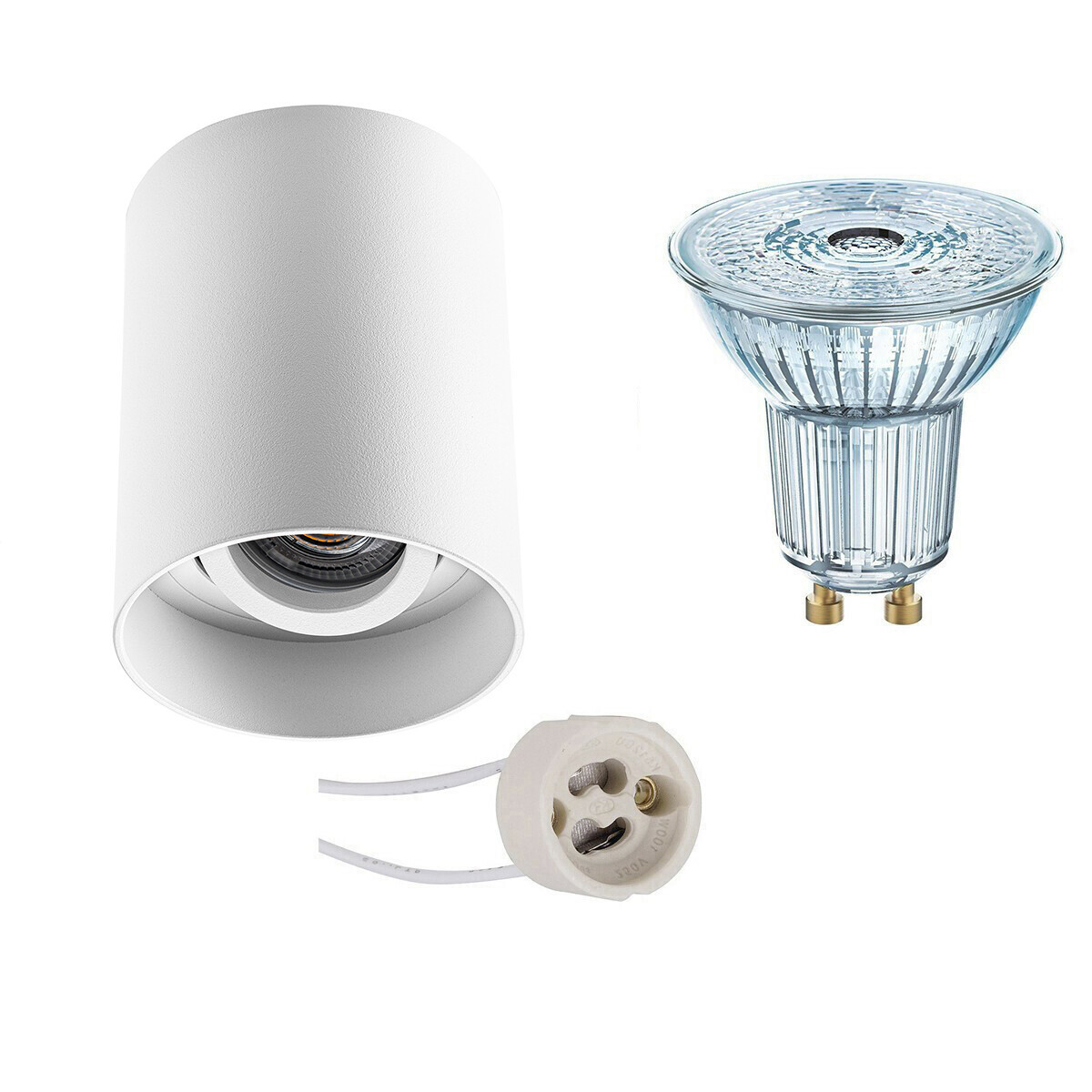 Opbouwspot Set - LEDVANCE Parathom PAR16 927 36D - Pragmi Luxina Pro - GU10 Fitting - Dimbaar - Opbouw Rond - Mat Wit - 5.5W - Warm Wit 2700K - Verdiept - Kantelbaar - Ø90mm