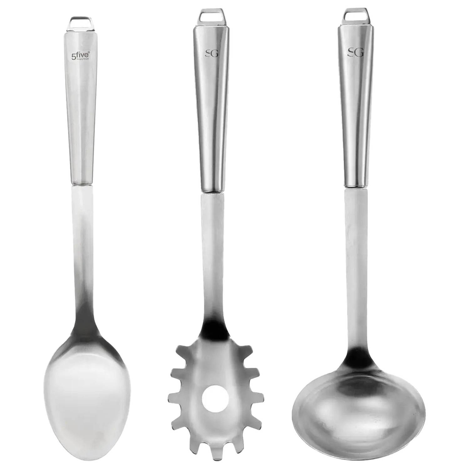 5five Keukengerei opscheplepels set - 3x - zilver - rvs - 32 cm - Keukengerei