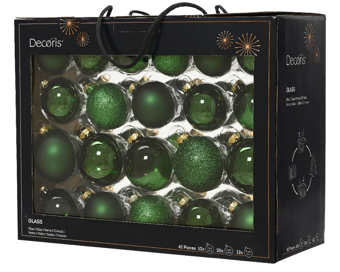 Decoris kerstballen set Glas 42st dennengroen 5-6-7cm