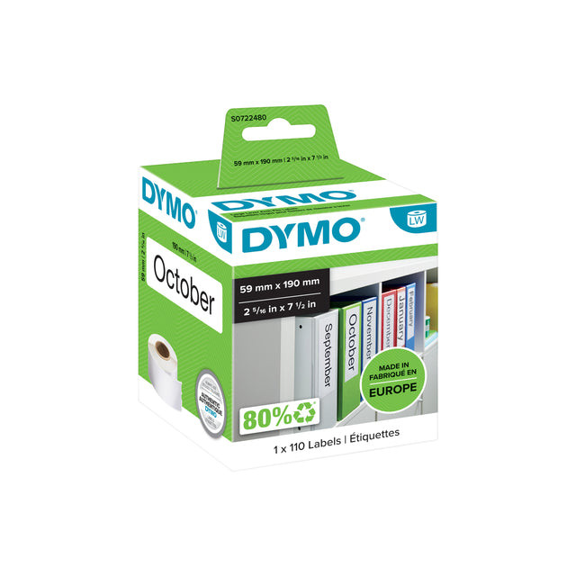 Etiket Dymo 99019 labelwriter 59x190mm ordner breed 110stuk | 6 stuks