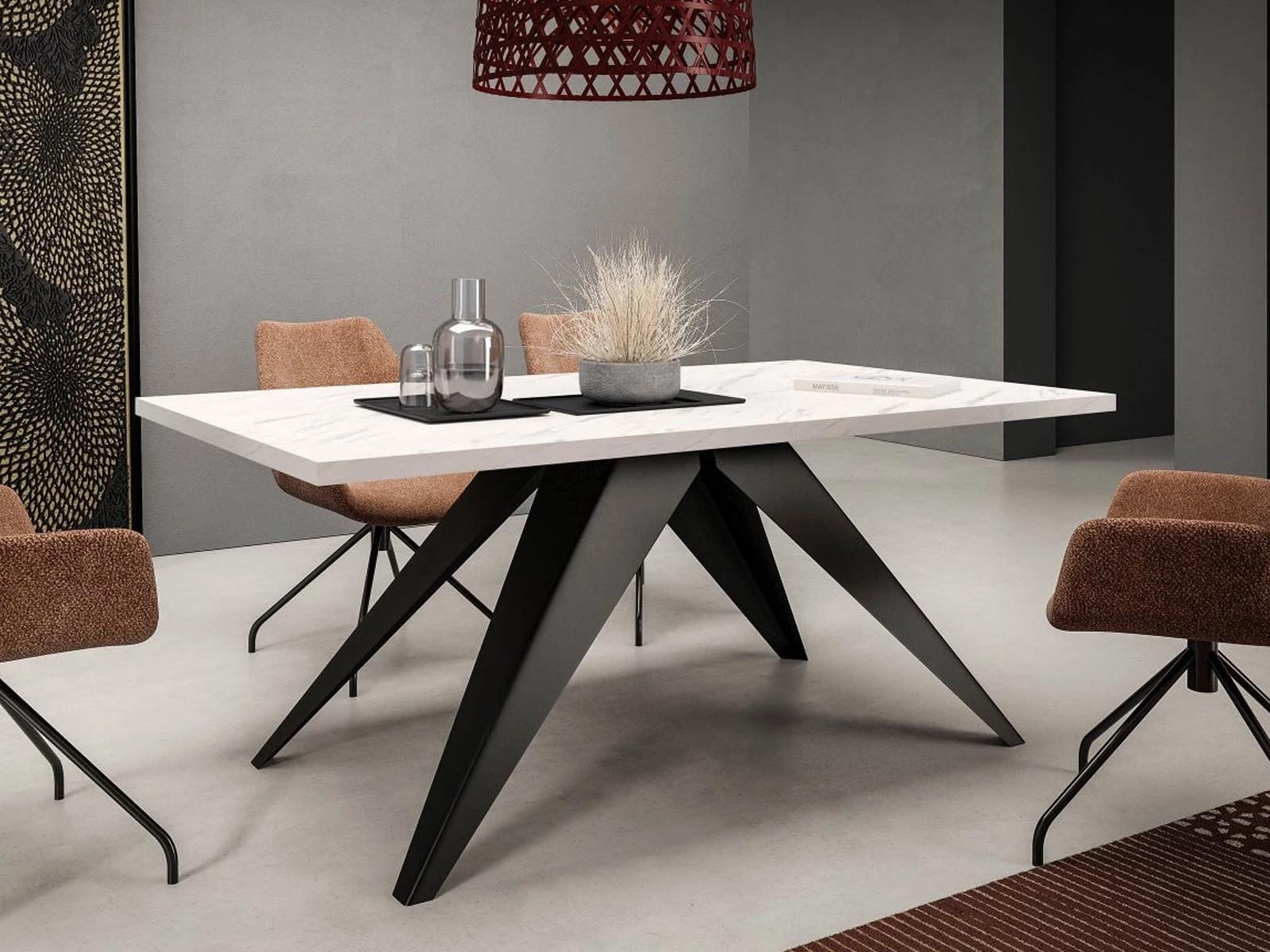 Verlengbare eettafel AWESOME 140>240 cm zwart/marmer wit