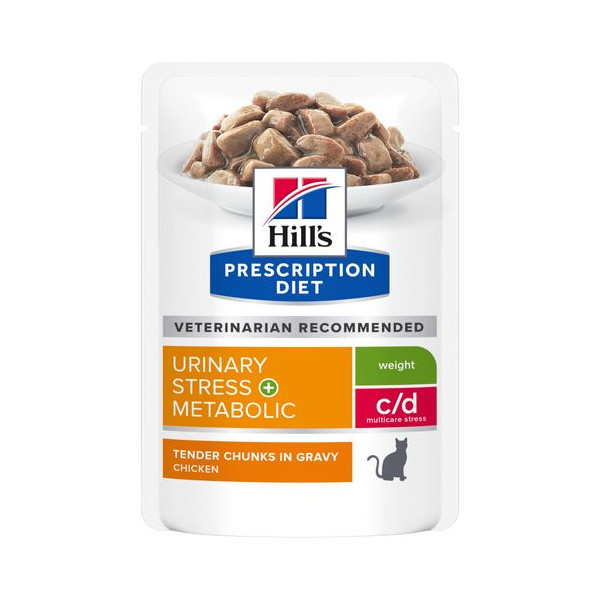 Hill&apos;s Prescription Diet C/D Multicare Stress + Metabolic natvoer kat met kip maaltijdzakje multipack 4 dozen (48 x 85 g)